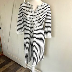 Boden white striped casual midi nautical dress